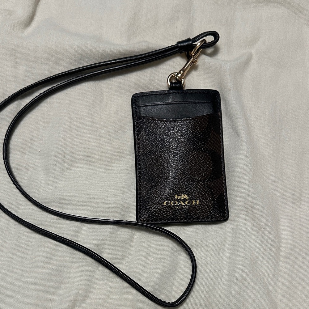 Coach Black & Brown Signature Card Lanyard Holder